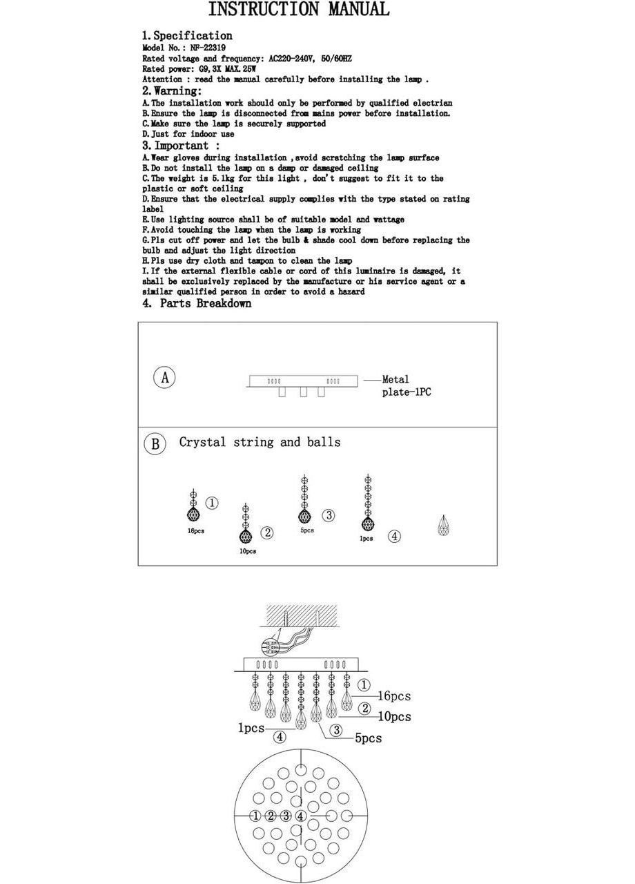 Хрустальная люстра G9 3x Max для скрытого монтажа 25Вт No Brand (300657625)