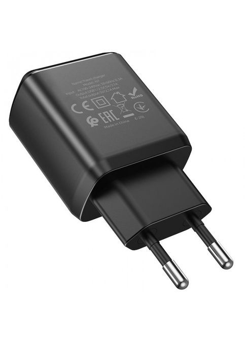 Зарядний пристрій 220В 2 USB з кабелем USB - Lightning N7 Speedy Чорний MDR Hoco (371793737)