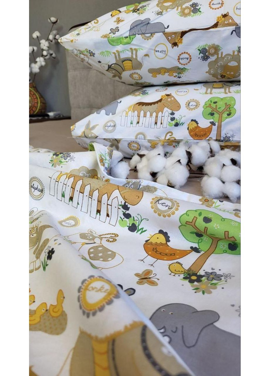 Постільна білизна з резинкою Весела ферма, ранфорс Евро розмір, наволочки 70/70 No Brand (364219163)
