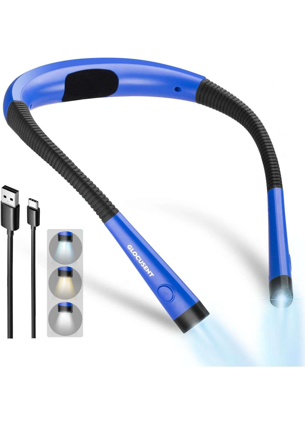 Ліхтар на шию кращий за налобний для читання книги Upgrade Blue LED підствіткам USB type C Glocusent GT_FAT_Blue (304978485)