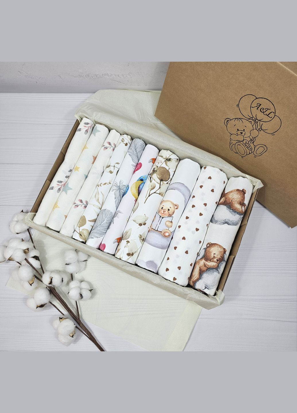 Набор с 10 пеленок a.l.babybox Шепот листвы No Brand (323137740)