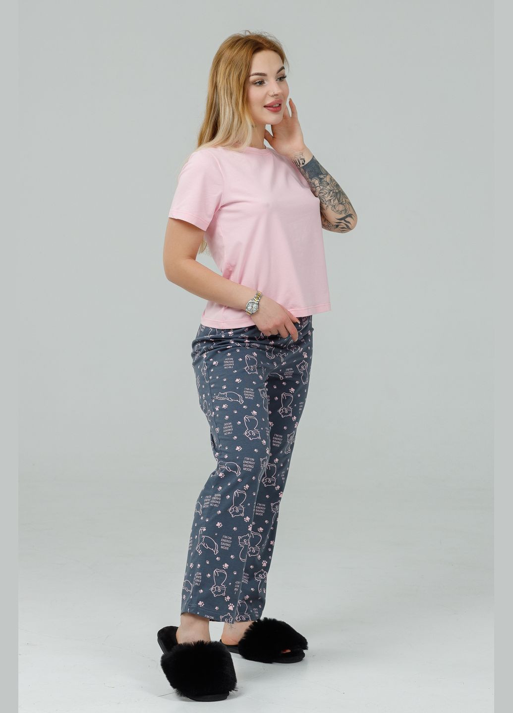 Рожева всесезон піжама стрейч кулір (футболка-штани) футболка + штани SONTSVIT