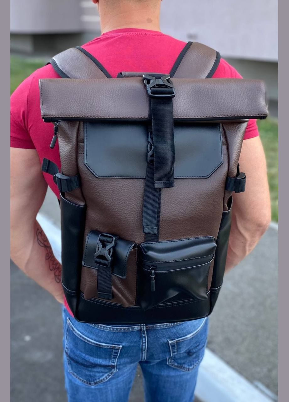 Коричневый рюкзак портфель универсальный Роллтоп экокожа Travel Bag brown No Brand (294335308)
