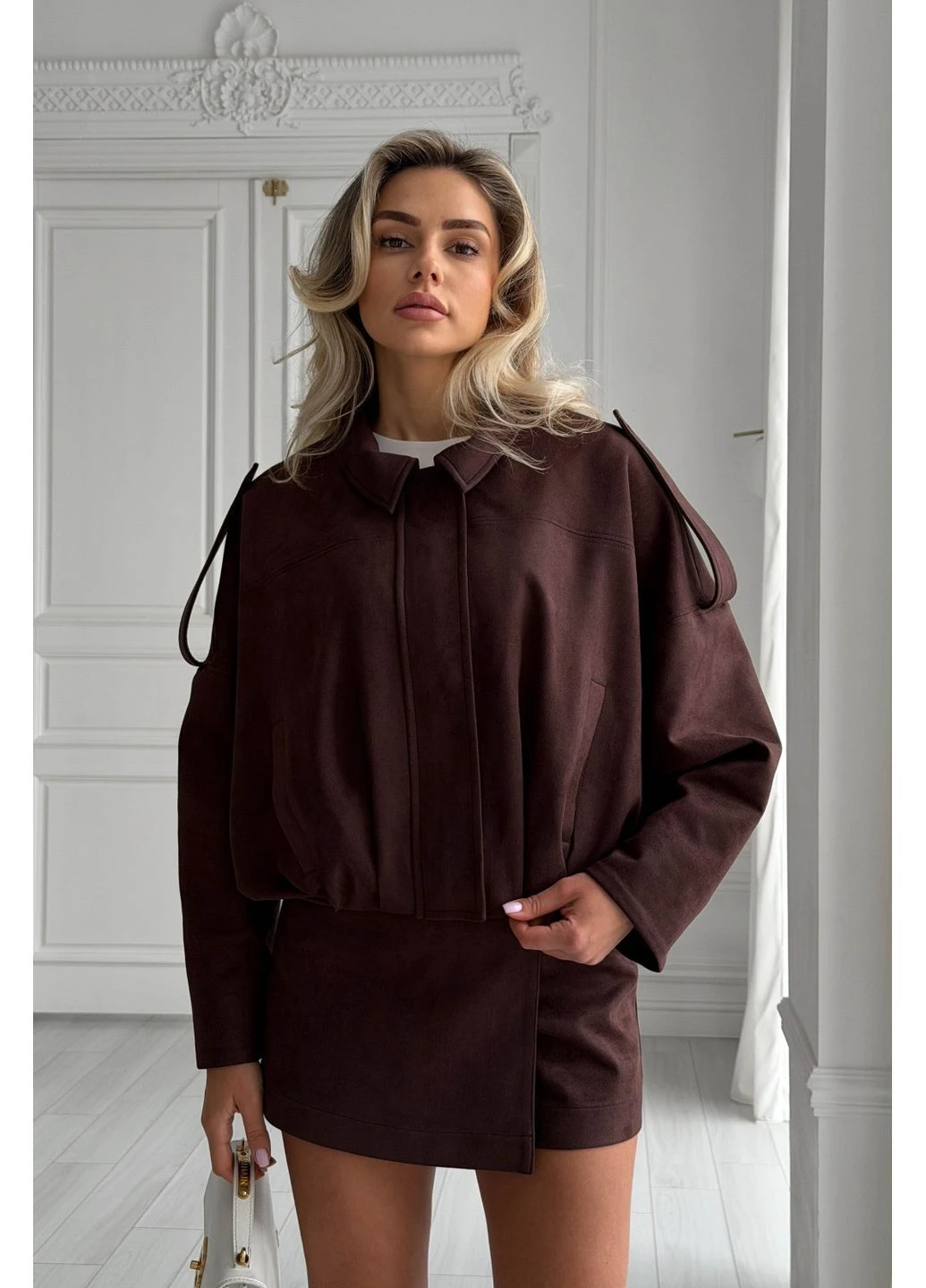 Стильный бомбер из эко-замши Jadone Fashion на кнопках, на молнии (381017979)