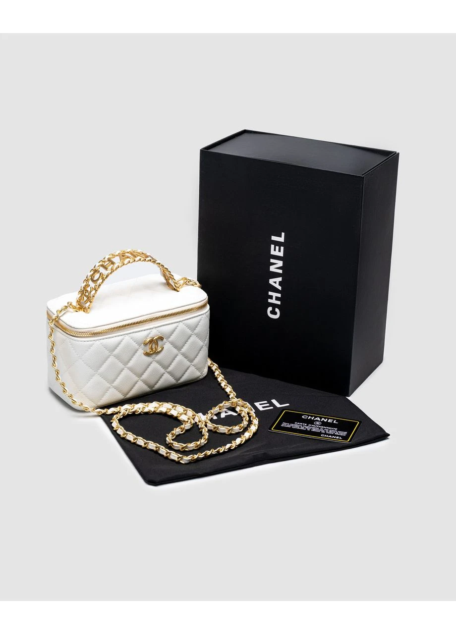 Сумка CHANEL Classic White Lambskin Pearl Crush Vanity Bag Gold Шанель No Brand (377509487)