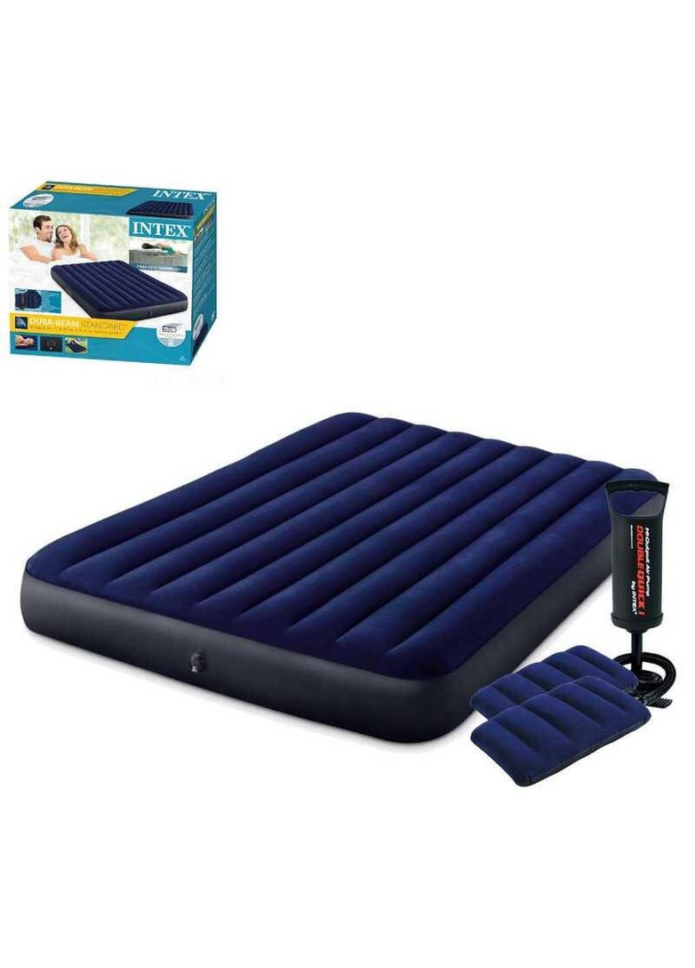 Надувний матрац 64765 (3) "Квін" двомісний, 152х203х25см, 2 подушки, з ручним насосом, в коробці Intex (346048409)