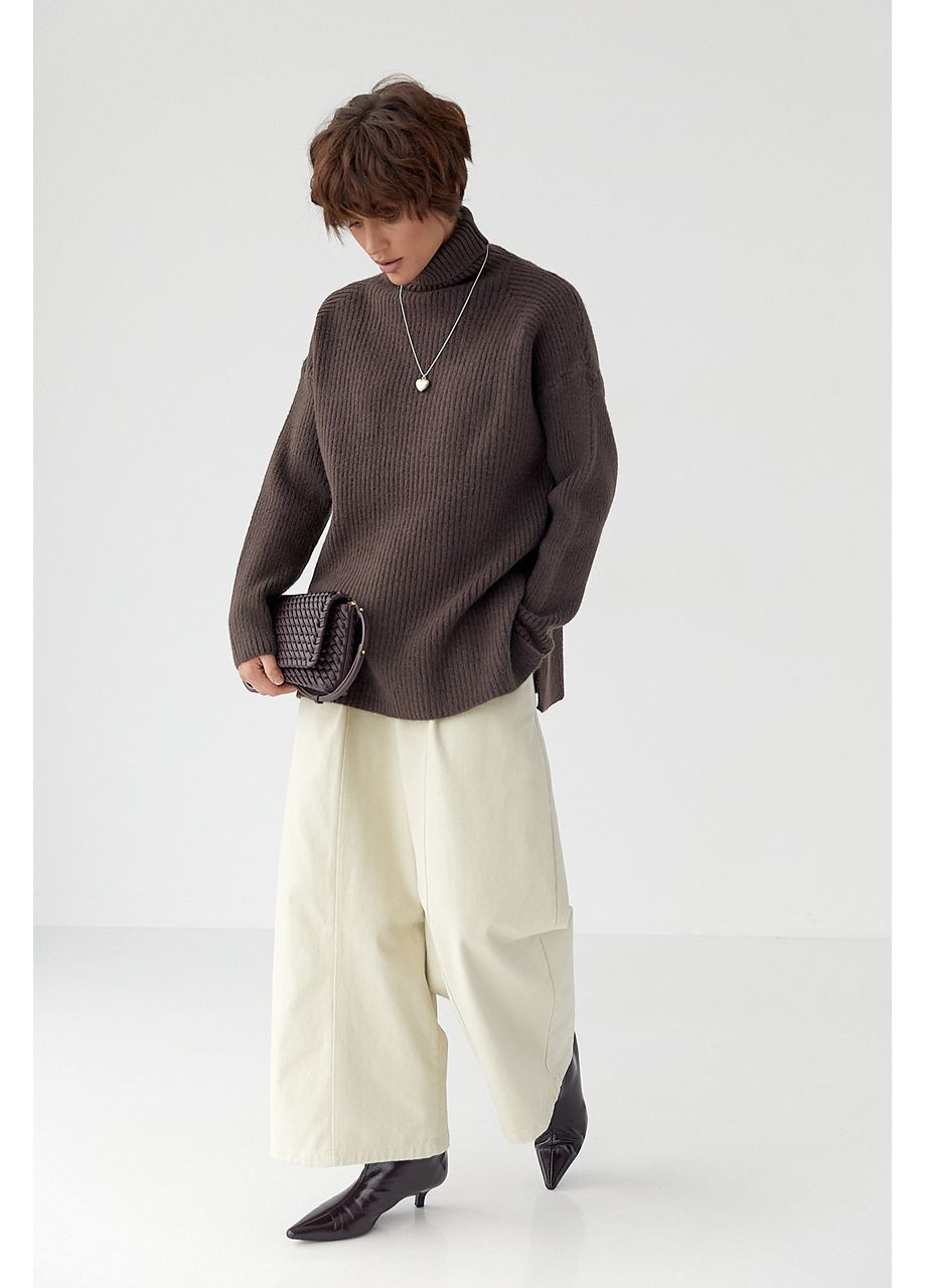 Вязаная туника в рубчик с высокой горловиной - молочный цвет Lurex (370602243)