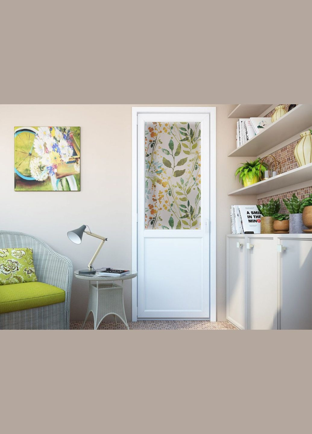 Матирующая матовая пленка на окна и зеркала Листья самоклейка на стекло 1 метр погонный Zatarga (324218719)