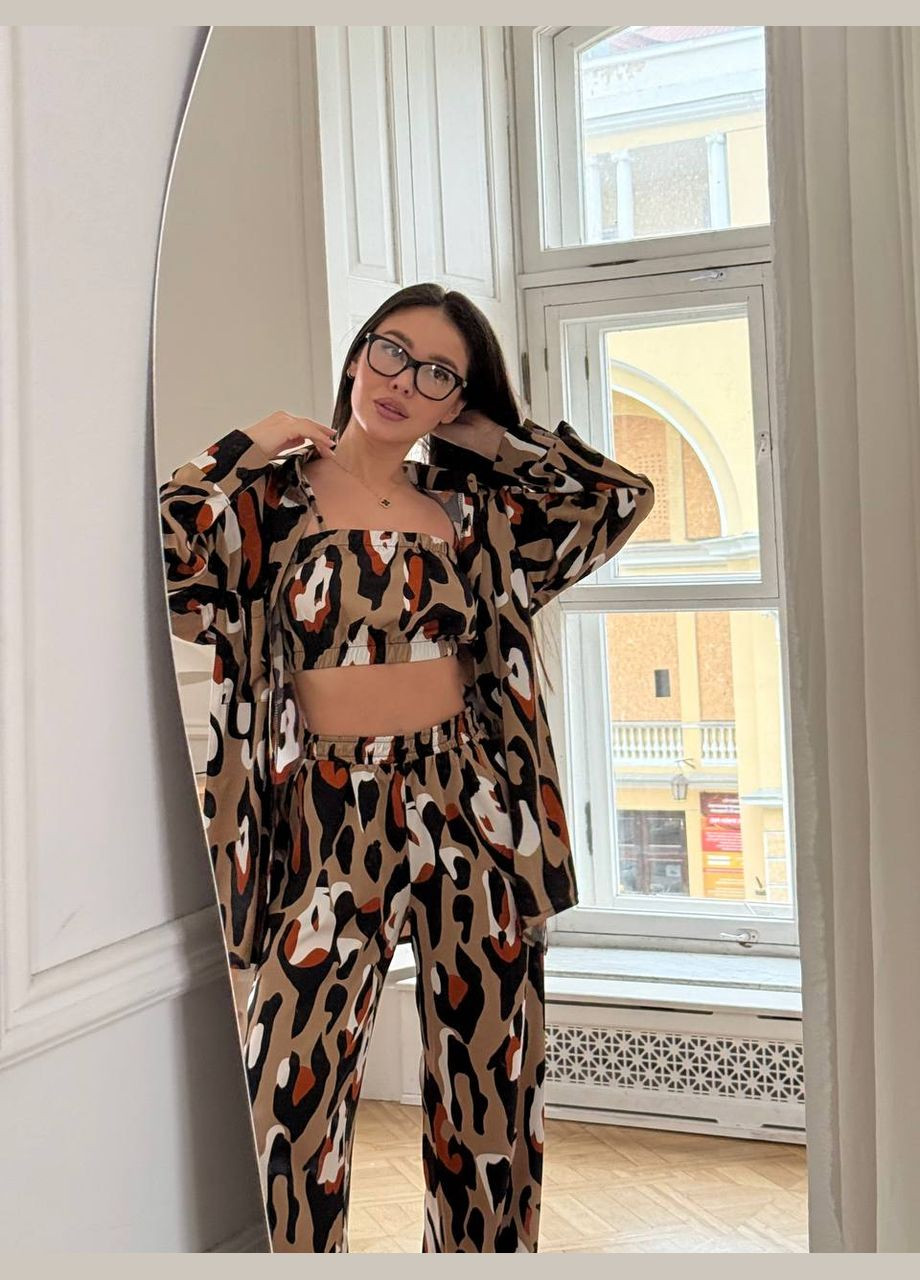 Шёлковый костюм тройка в пижамном стиле, лёгкий летний костюмчик No Brand 1706-1 (327373366)