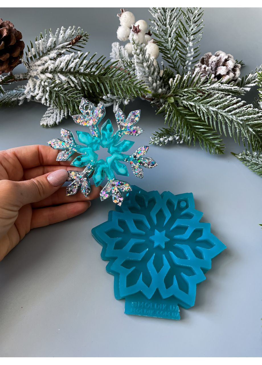 Молд Снежинка 4 для новогодних игрушек на елку силиконовая форма для эпоксидной смолы No Brand (370567047)