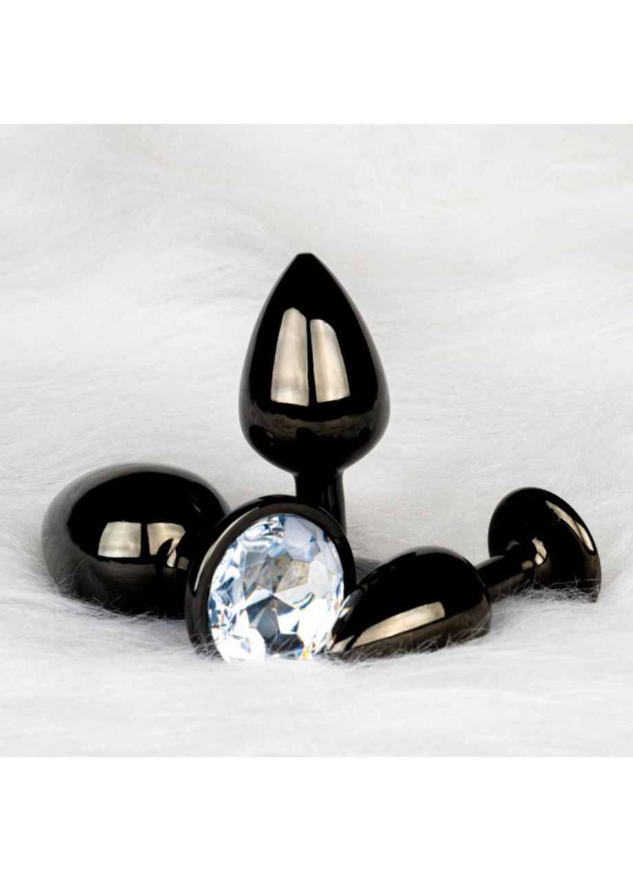 Металевий анальний корок чорний Round Gem розмір M з прозорим кристалом Ouch! Ouch! (370961304)