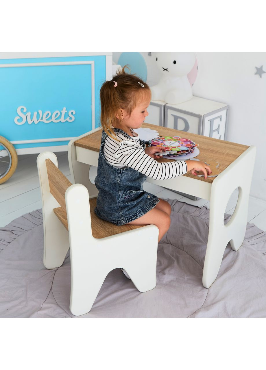 Стульчик в детскую комнату 55×37×33 детский удобный стул для игр, белый с деревом No Brand (361259103)