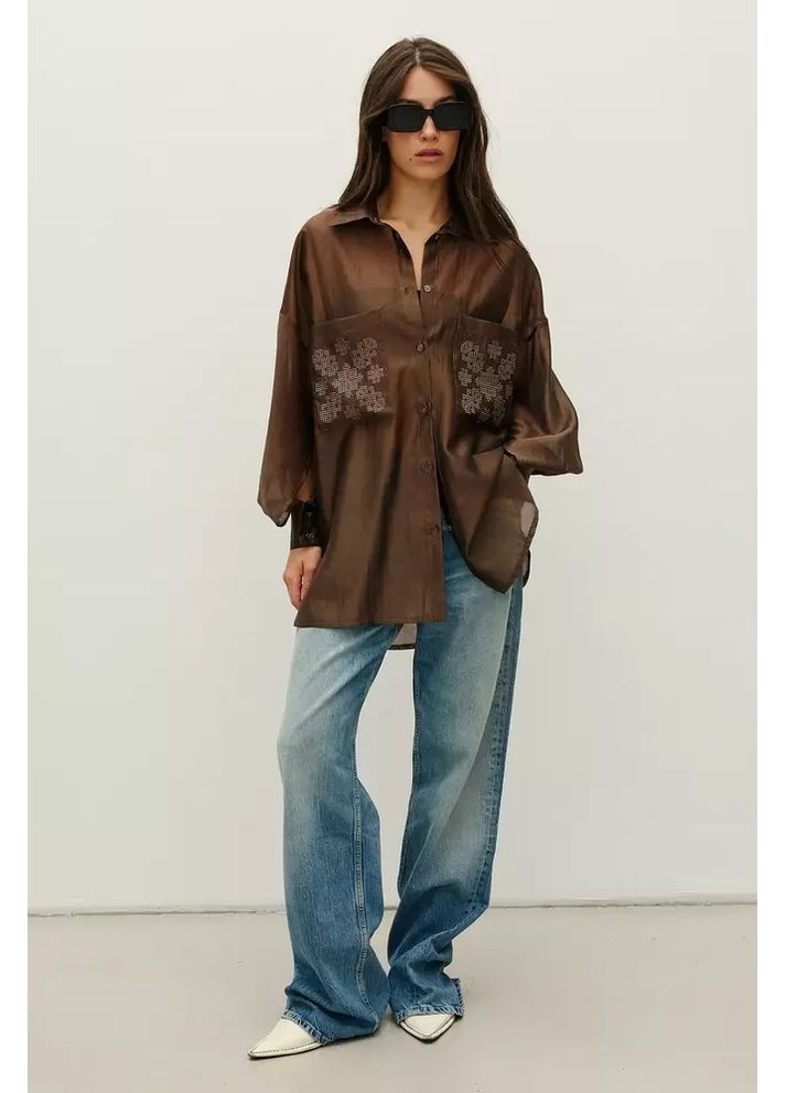 Чёрная блуза женская с вышивкой mkrm4280 Rica Mare