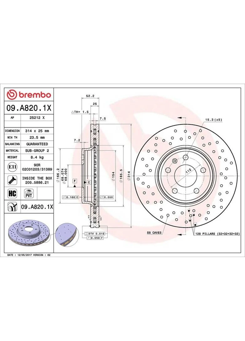 Гальмівний диск 09.A820.1X Brembo (390293277)