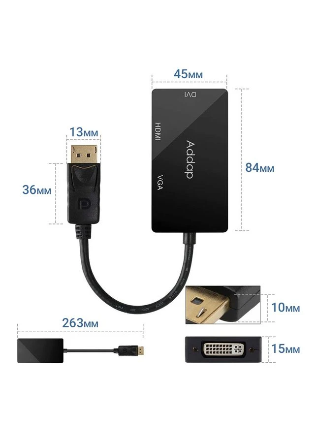 Адаптер / розгалужувач з DisplayPort на HDMI/VGA/DVI порти DPA-01Mix | Перехідник 3в1 для передачі відеосигналу, FullHD 1080P Addap (376267651)