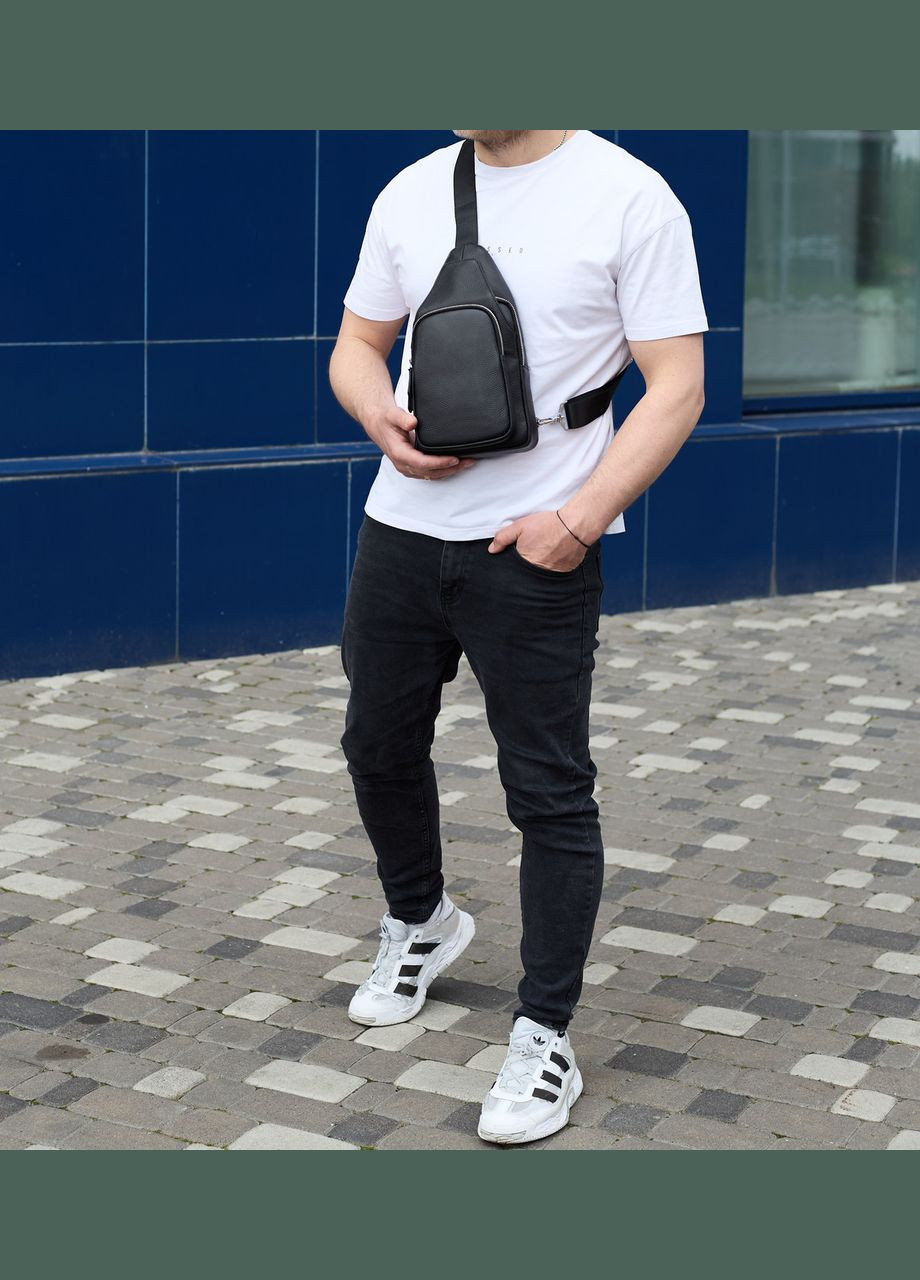 Мужская сумка-слинг из натуральной кожи, сумка через плечо черная, мужская сумка слинг 34091 Tiding Bag (359380774)
