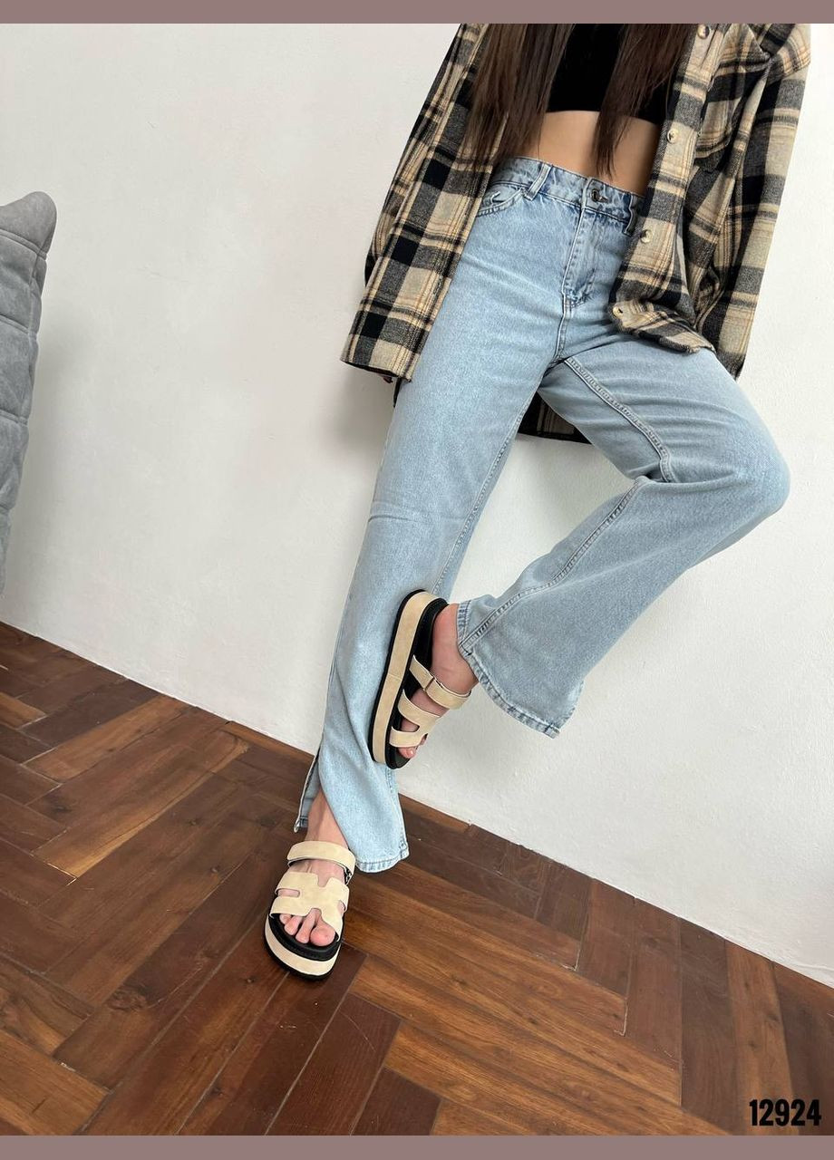 Бежевые бежевые шлепанцы из эко-нубука - универсальные и комфортные No Brand