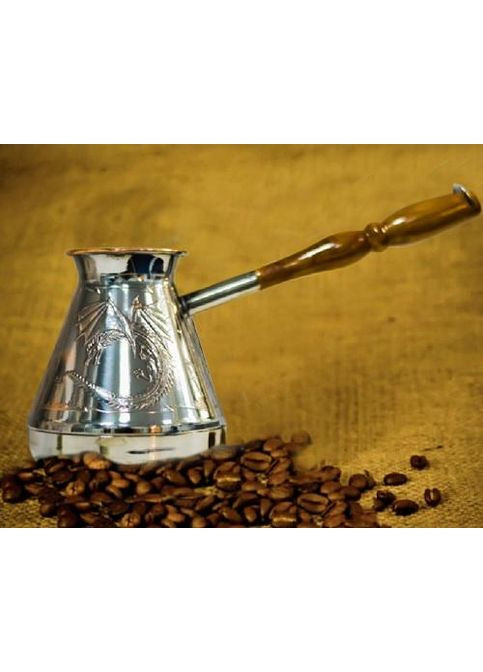 Мідна турка Дракони 750 мл Copper Style для кави з дерев'яною ручкою гравіювання драконів S&T (368991442)