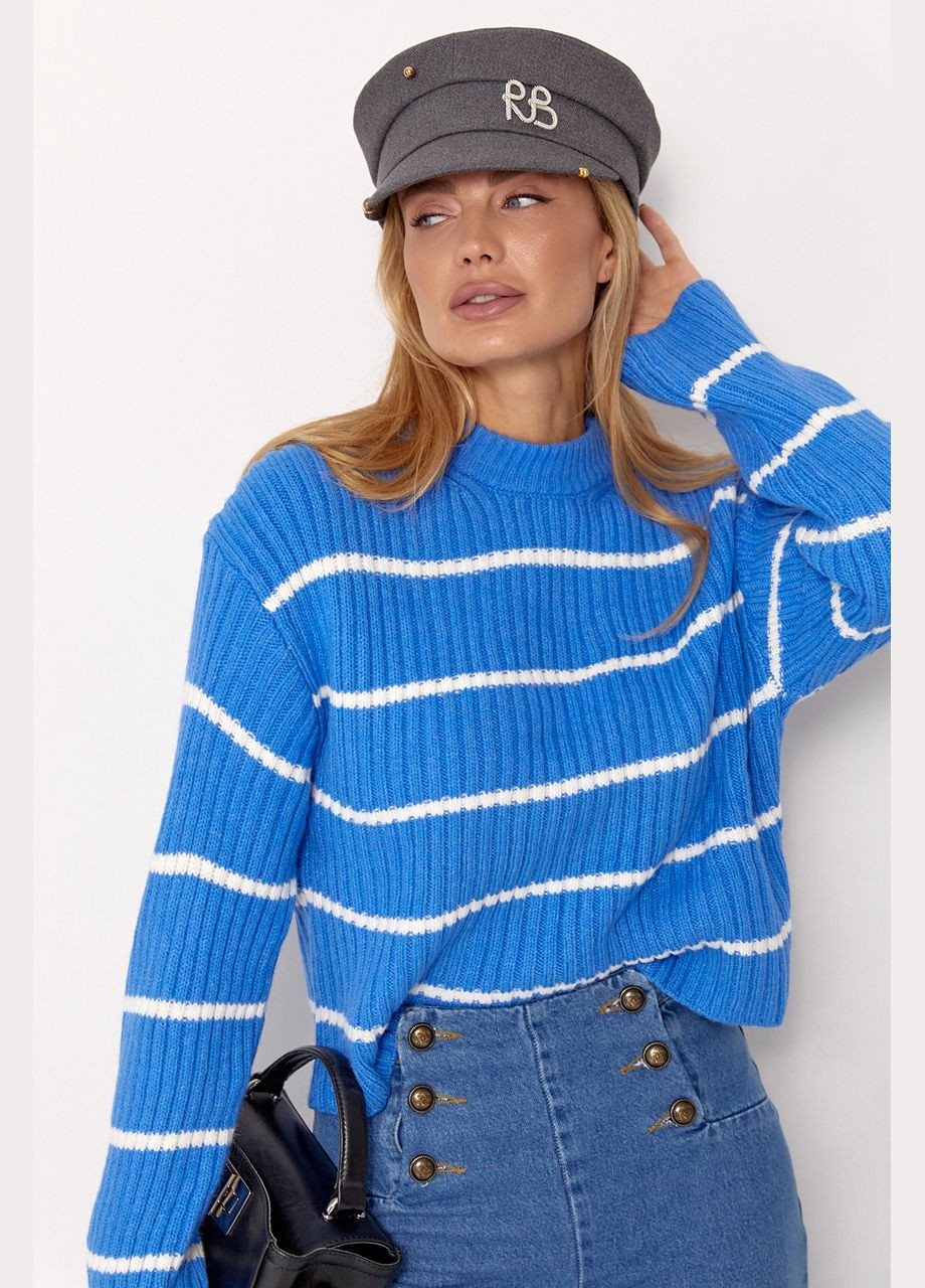 Синий зимний вязаный женский свитер в полоску Lurex