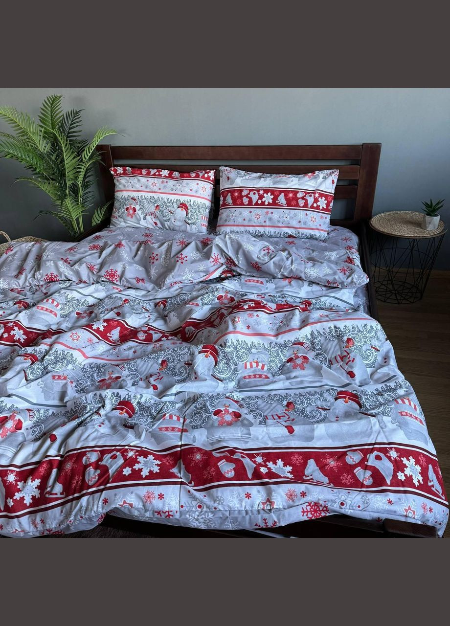 Новогодний постельный комплект Хлопковый Семейный 215х150 2шт наволочка 50х70 2шт Белый с красным (П4Кpost-ng-001-04) No Brand (316231109)