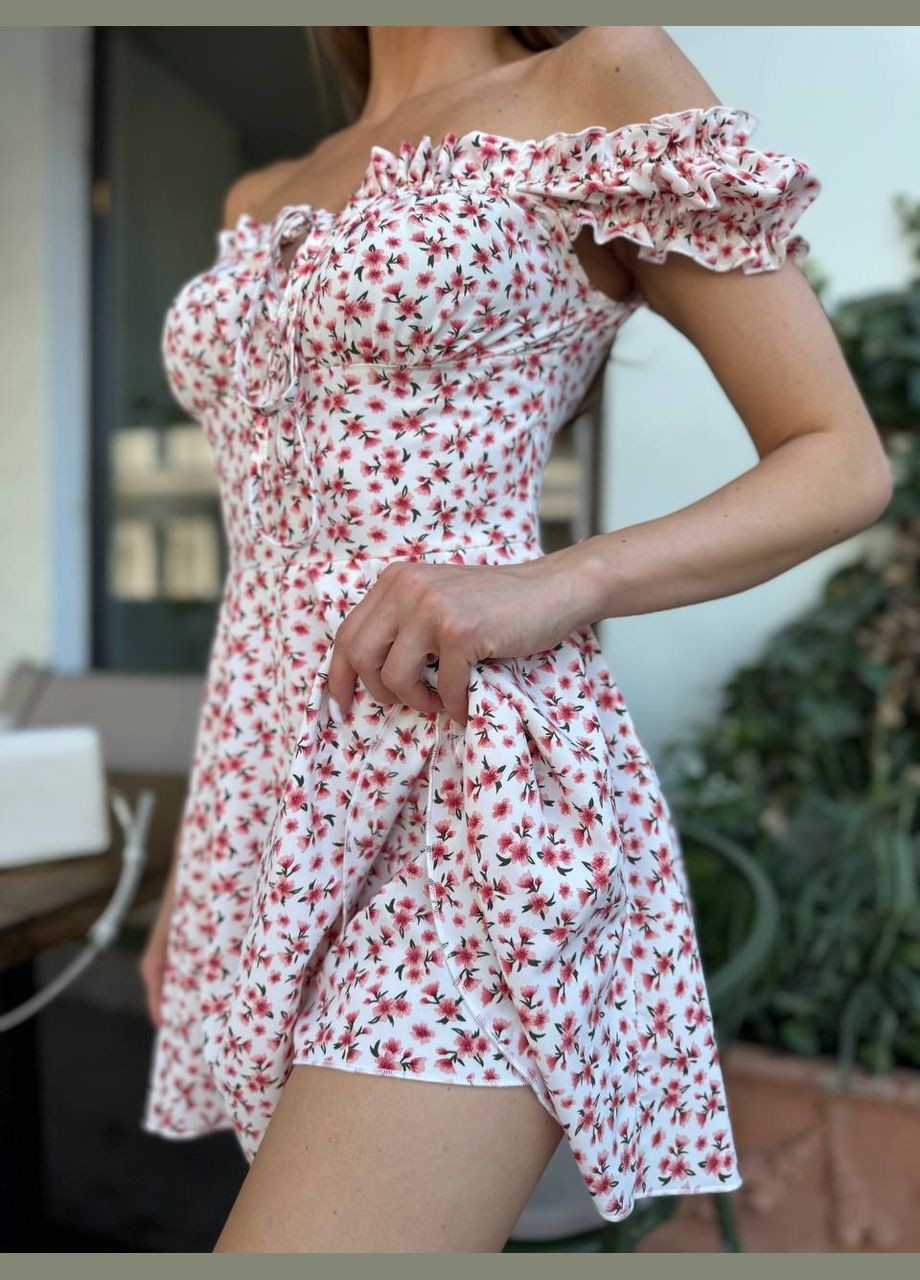 Белое повседневный, кэжуал, вечернее женское платье клеш No Brand с цветочным принтом