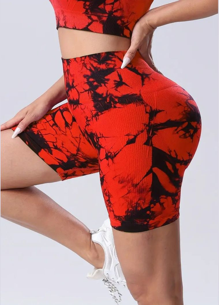 Женские бесшовные велосипедки тай-дай короткие мраморные шорты с пуш-ап эффектом на высокой посадке утягивающие для тренировок No Brand (328265184)