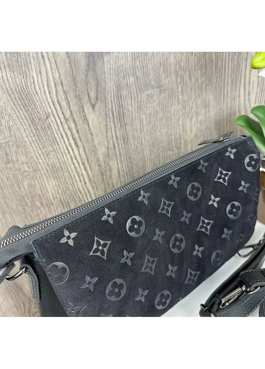 Женская сумка клатч натуральная замша 29х15х10 см черная No Brand (398112308)