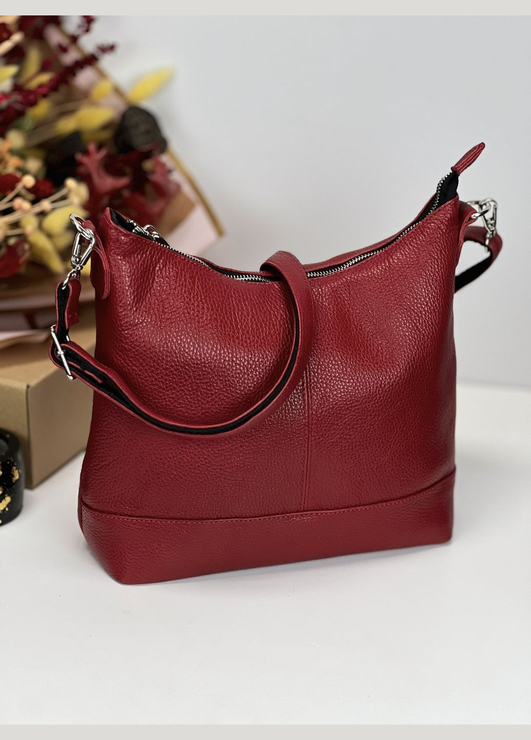 Женская сумка кросс-боди (через плечо) из натуральной кожи, Красный Famk (325488981)