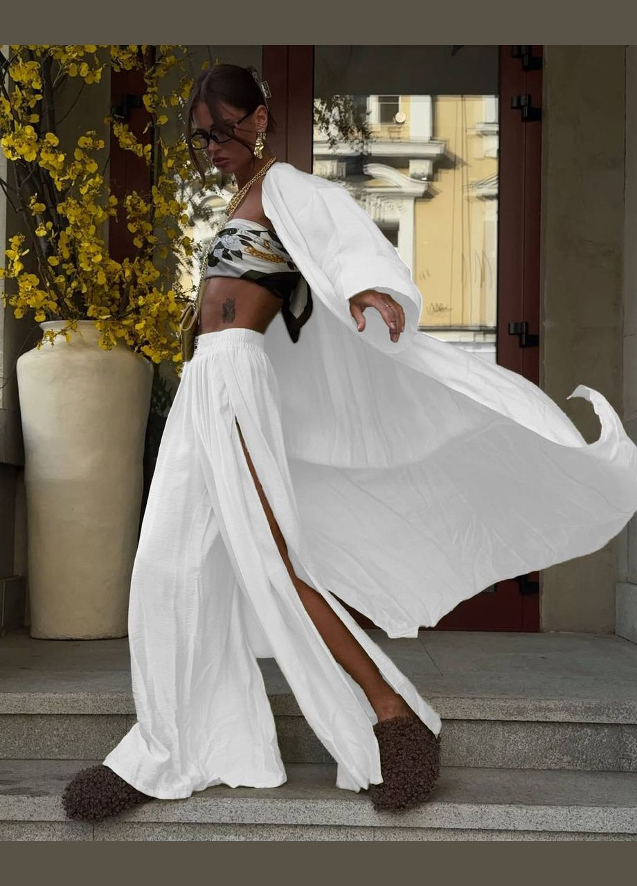 Літній лляний костюм двійка у молочному кольорі No Brand 373 (339606309)