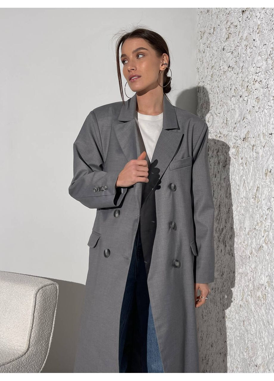 Серое Двухбортное пальто BALENCIAGA светло серого цвета milirud