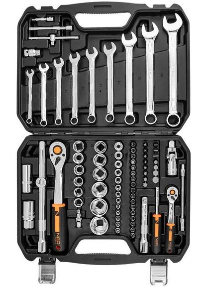 Набор инструментов, 82шт, 1/2", 1/4", CrV, eco кейс (10-058) Neo Tools (360428023)