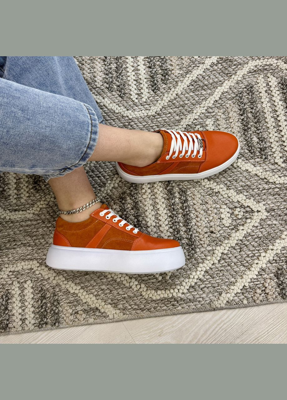 Кеды женские комбинированные на шнуровке.. 39 размер Vasha para оранжевые (331346189)