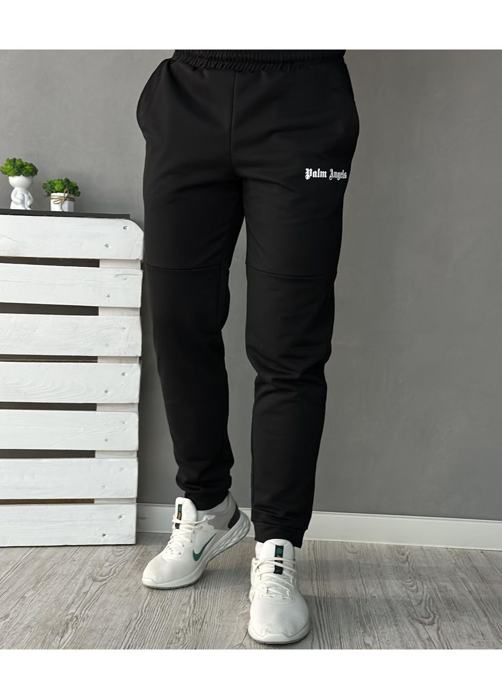 Чоловічий демісезонний спортивний костюм чорний худі + штани (двонитка) No Brand (370022030)