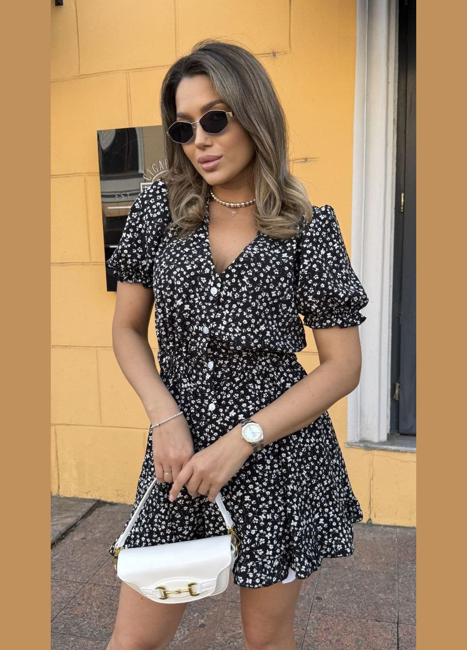 Черно-белое праздничный, повседневный женское платье 2 в 1 с шортами. Avanti с цветочным принтом