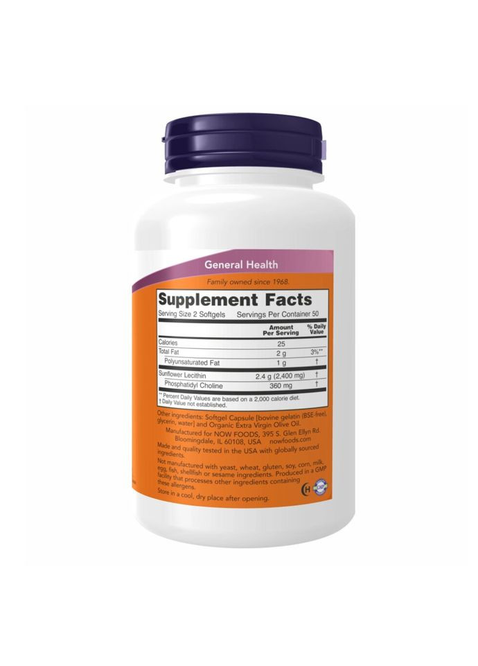 Sunflower Lecithin 1200mg - 200 sgels Now Foods (391413120)
