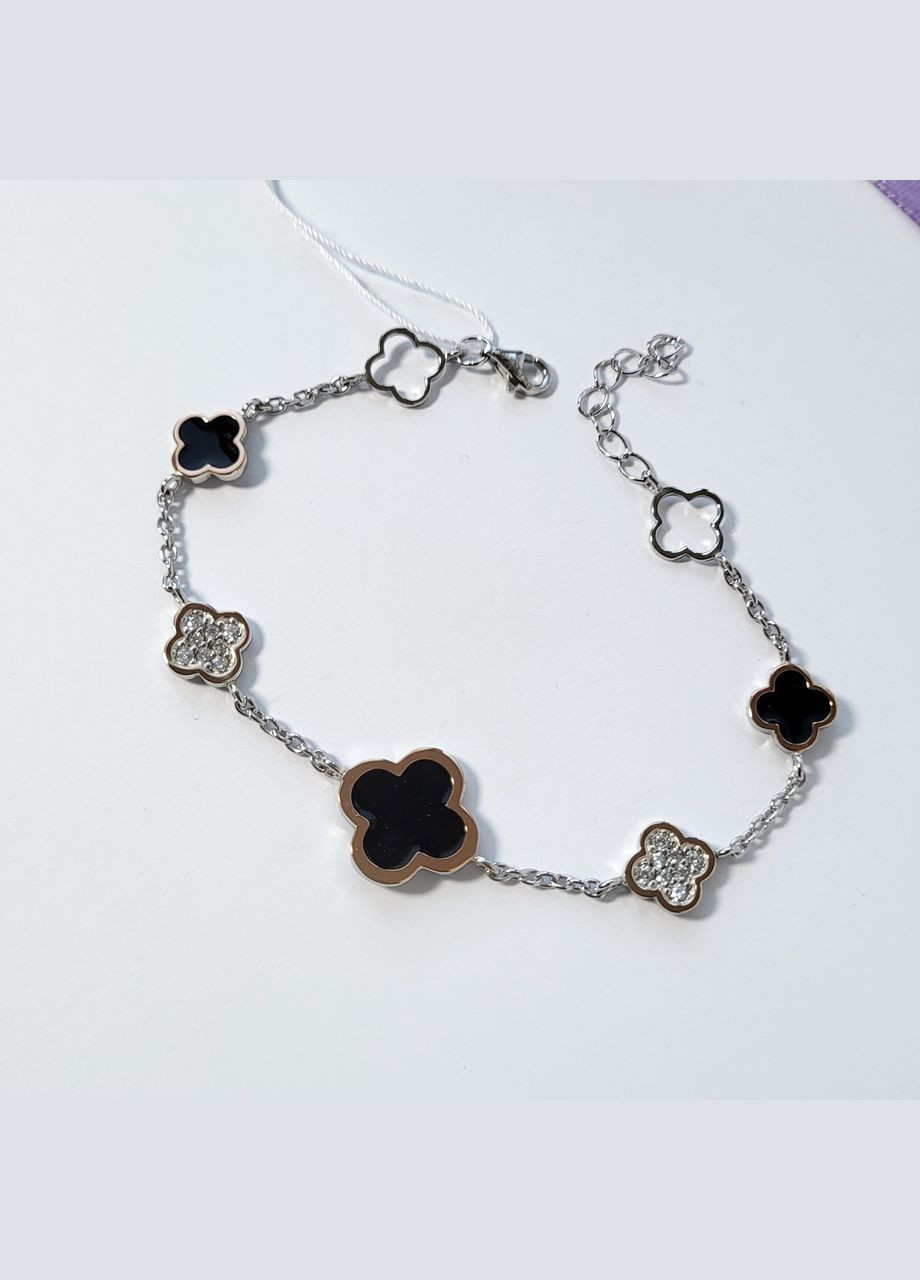 Серебряный браслет Клевер с Черной эмалью с золотой пластиной 16.5 - 19 см серебро 925 пробы 671 5.73г Nobrand (363969273)