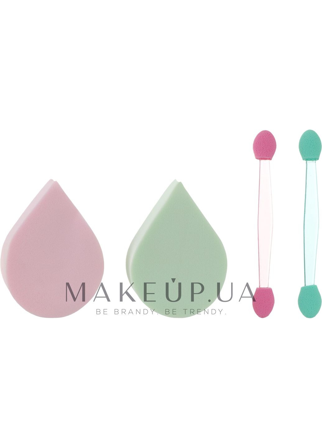 Набор спонжей 2 в 1 "Капля" + аппликаторы, PF-102, салатовый+розовый 4шт (1064993-27072921) Puffic Fashion (365822788)