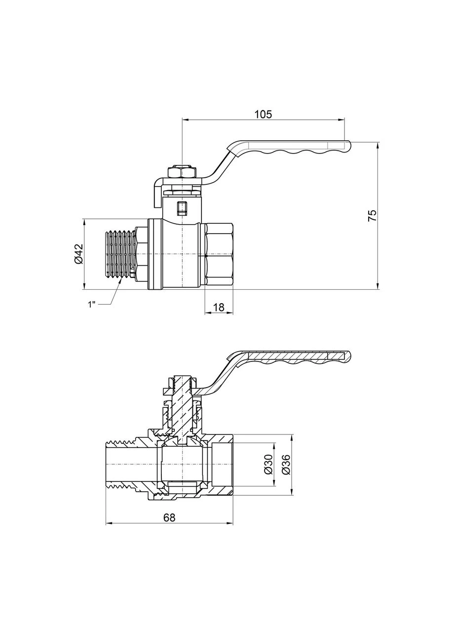 Кран шаровый Standart 1" ВН для воды (рычаг) SD605NW25PN40 Thermo Alliance (395711113)