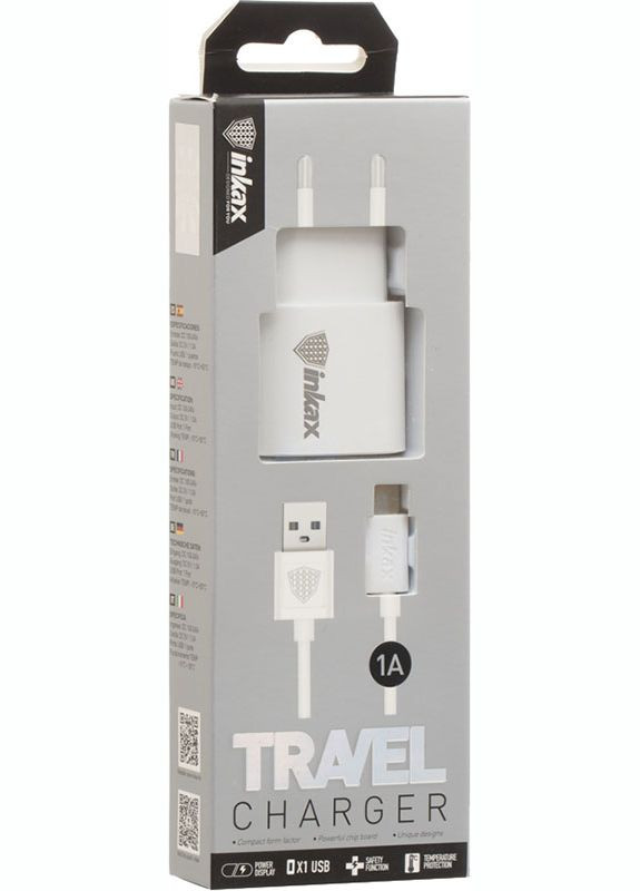 Сетевое зарядное устройство CD08 Travel charger + Type-C cable 1USB 1A White Inkax (301469686)