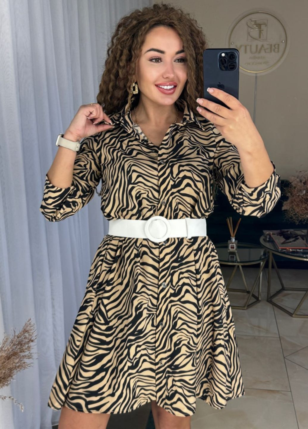 Бежевое повседневный стилизованное платье с зебровым узором No Brand зебра