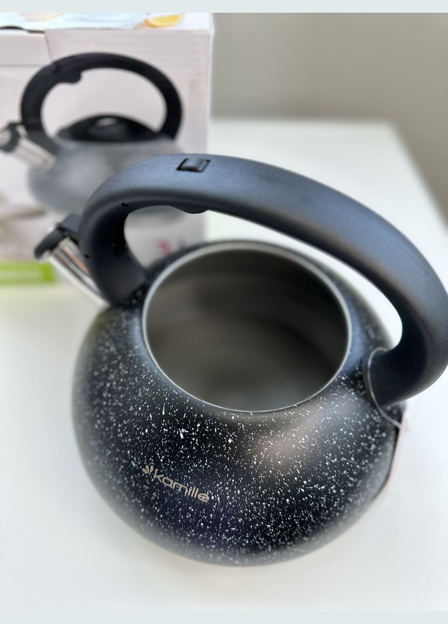 Чайник KM-0855 Чорний 3л з нержавіючої сталі зі свистком і бакелітовою ручкою для індукції і газу Kamille (346048364)