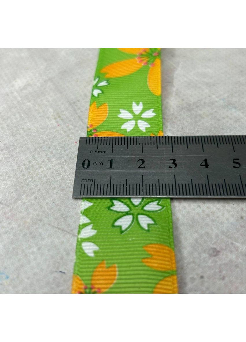 2,5 см Стрічка репсова з принтом на метраж - #750/4 салатовий Plus-plus (352743426)
