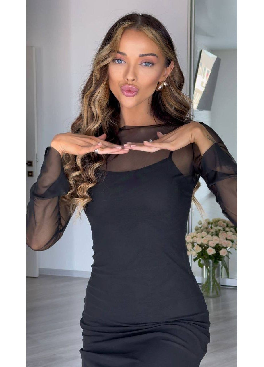 Черное праздничный, кэжуал женское платье No Brand однотонное