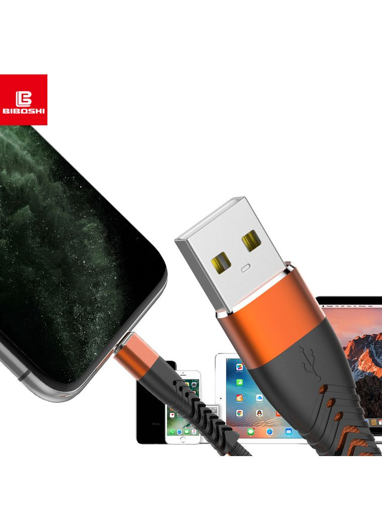 Кабель A18 USB - Lightning 1m 3A black - orange Biboshi (322818986)