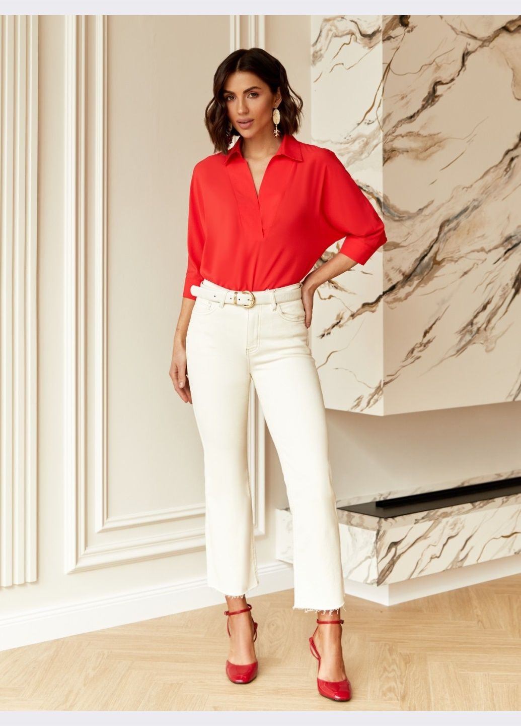 Красная красная блузка с рукавом летучая мышь Dressa