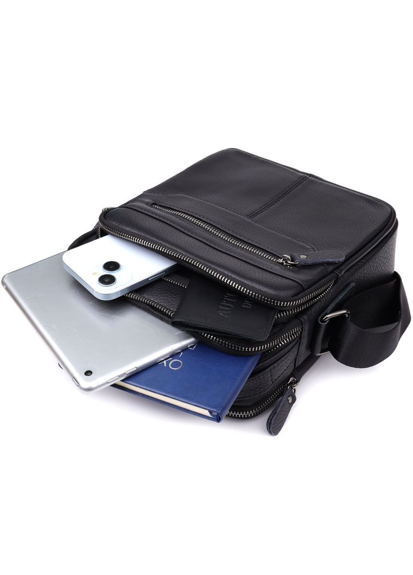 Вертикальна чоловіча сумка з натуральної шкіри 22967 Чорний Vintage (361679884)