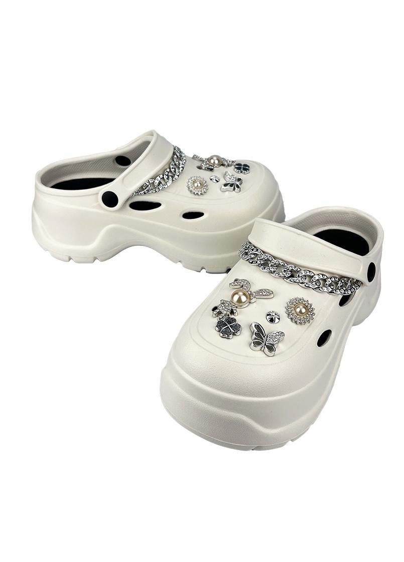 Женские кроксы на платформе с джибитсами белые 8013-2 Sanlin (316681171)