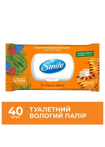 Туалетная бумага For Kids & Juniors Влажная 40 листов (4823071666021) Smile For Kids &amp; Juniors Вологий 40 аркушів (396875591)