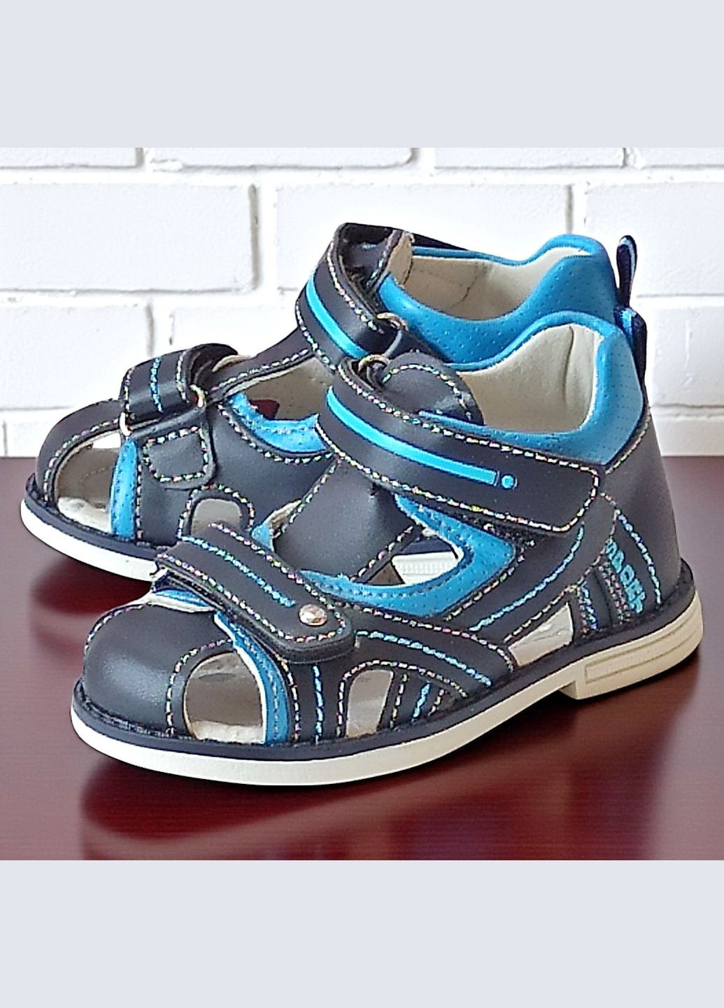 Синие повседневные закрытые ортопедические босоножки сандалии на липучках для мальчика клиби Clibee на липучке