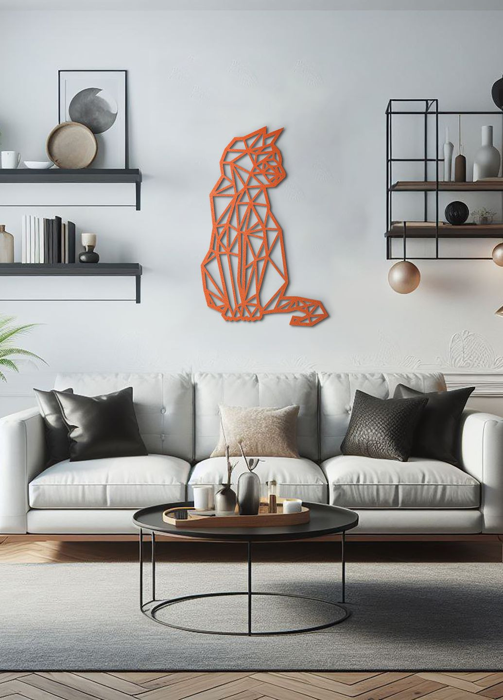 Настенный декор для дома, декоративное панно из дерева "Геометрический кот", картина лофт 95х60 см Woodyard (292114116)